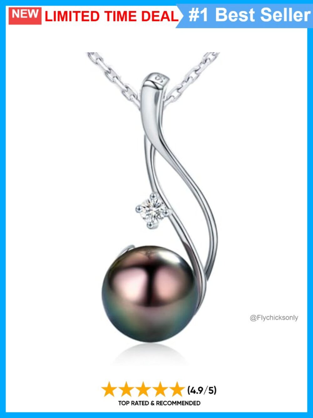 Genuine Tahitian Black Pearl Pendant Necklace 925 Sterling Silver